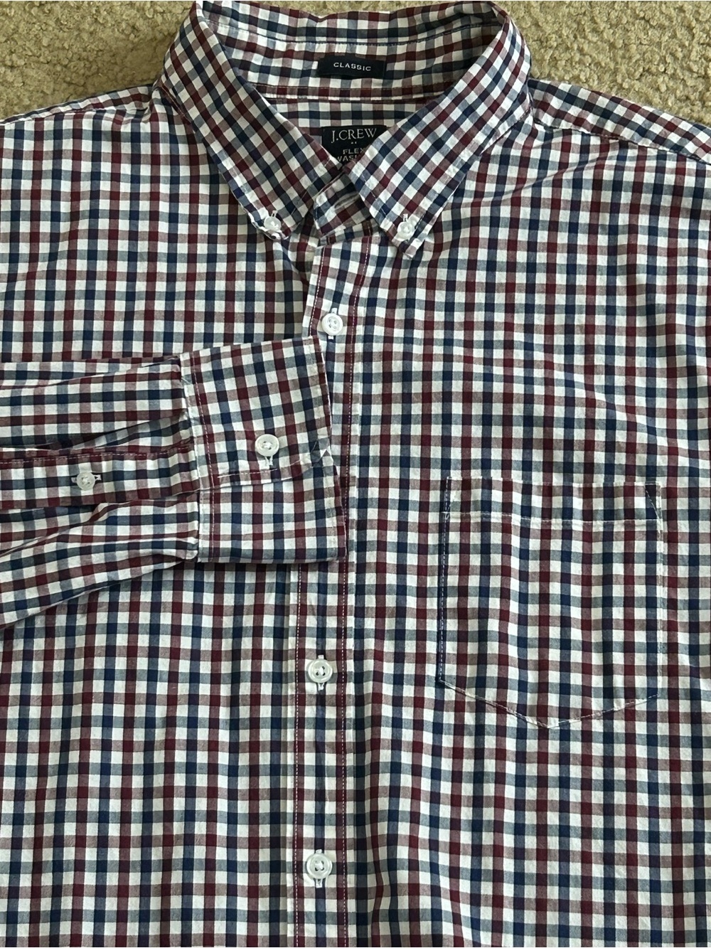 J.Crew Flex Washed Classic Fit Stretch Blue White Red Check Button Men’s XL - Picture 1 of 7